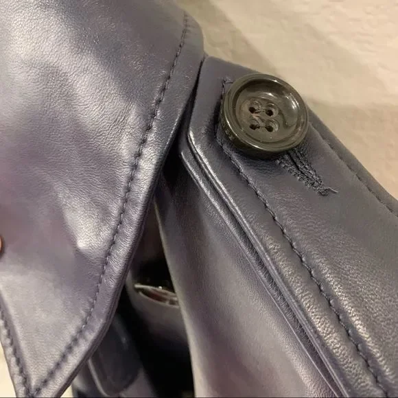 Coach F86122 Womens Lamb Leather Trench Coat Belted Lined Jacket Navy blue XS - Picture 4 of 7